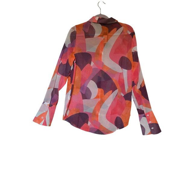 PrettyLittleThing Pink Abstract Print Women Long Sleeve ButtonUp Oversized Shirt - Picture 5 of 7